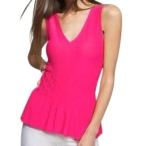 White House Black Market Womens Sleeveless Pink Textured Knit Top Peplum Medium - Picture 1 of 12